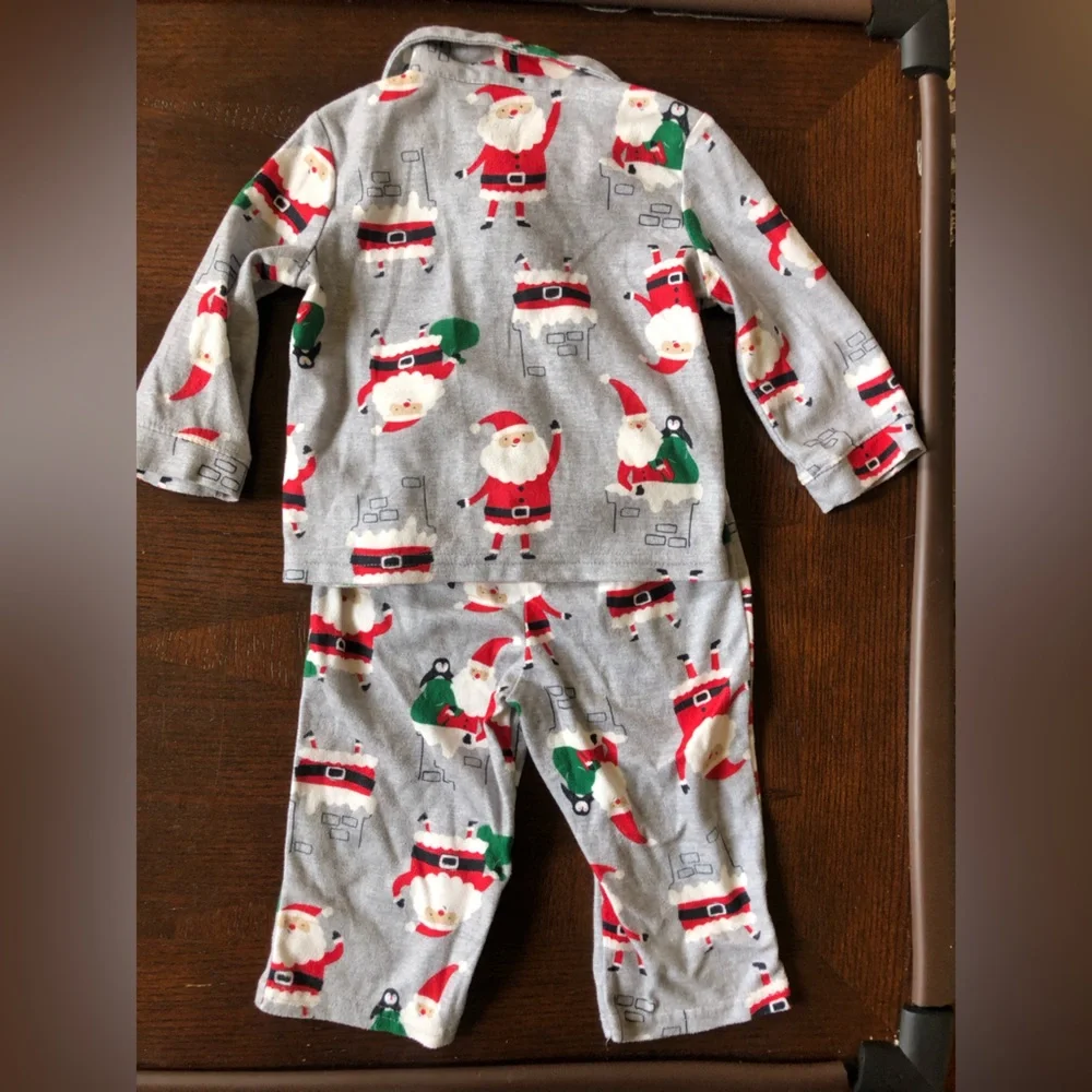 4/$20 Carters Just One You 2pc Santa Fleece Jammies Baby’s 1st Christmas Sz 12Mo